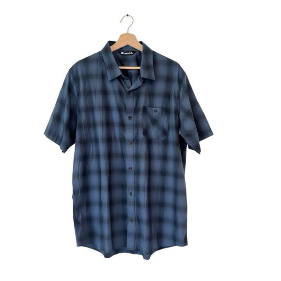 Travis‎ Mathew Mens Short Sleeve Button Up Shirt Blue Check Print Size XL - Picture 1 of 8